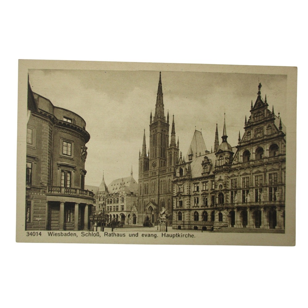Vintage Wiesbaden Germany Postcard Schloss Rathaus Hauptkirche Schloßplatz 34014